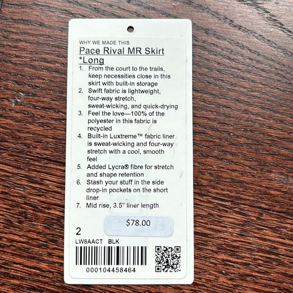 Lululemon Pace Rival Mid-Rise Skirt Long Size 2 - Picture 7 of 7